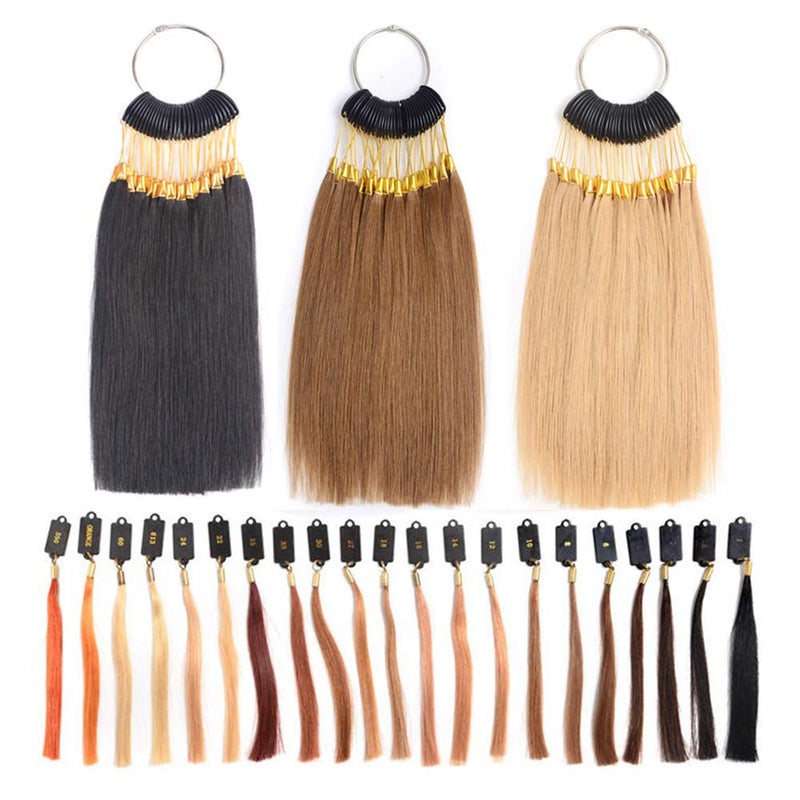 RemeeHi Rings 100% Human Hair Swatches Testing Color with Gold Buckles Straight Samples Hair for Salon Hairdressing 30 strands/set Brown 5Â° - Image 1